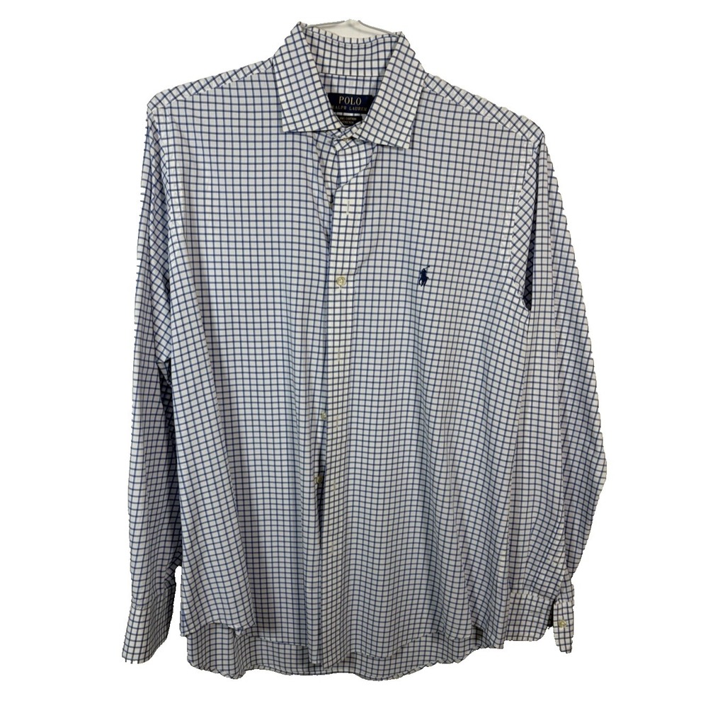 Polo Ralph Lauren 100% Cotton Shirt Men's M White/Blue Long Sleeve Button Up